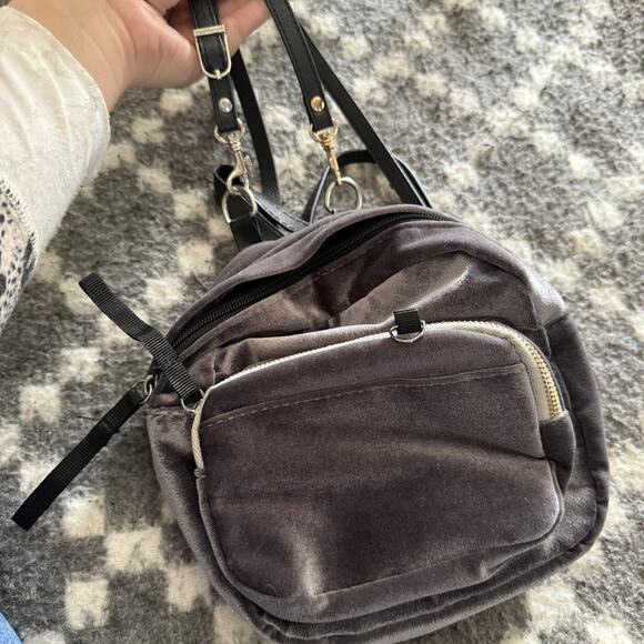 Velvet Mini Backpack Womens Small Gray Black Convertible Straps Purse Bag Casual - Picture 7 of 9